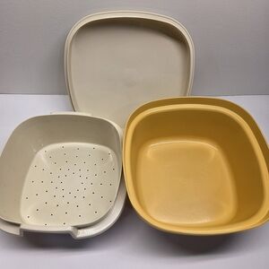 Tupperware Steam N Store 888 Harvest Gold and Ivory Vintage Kitchen Collectible